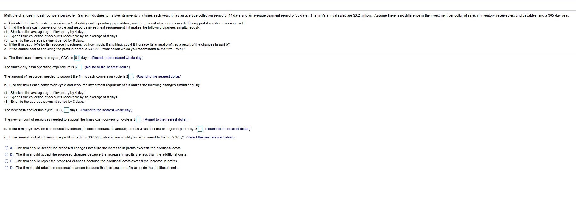 Multiple changes in cash conversion cycle Garrett