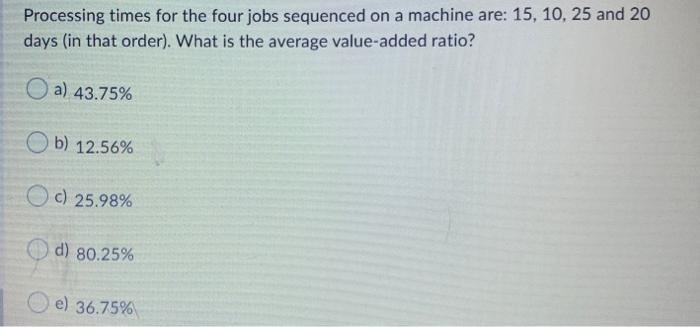 Processing times for the four jobs sequenced on a