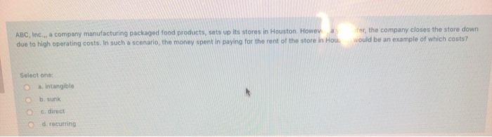 ABC, Inc., a company manufacturing packaged food