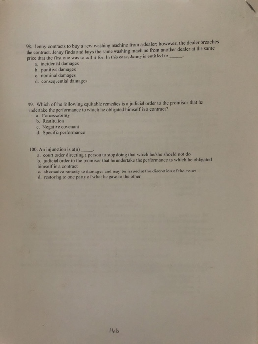 98. Jenny contracts to buy a new washing machine