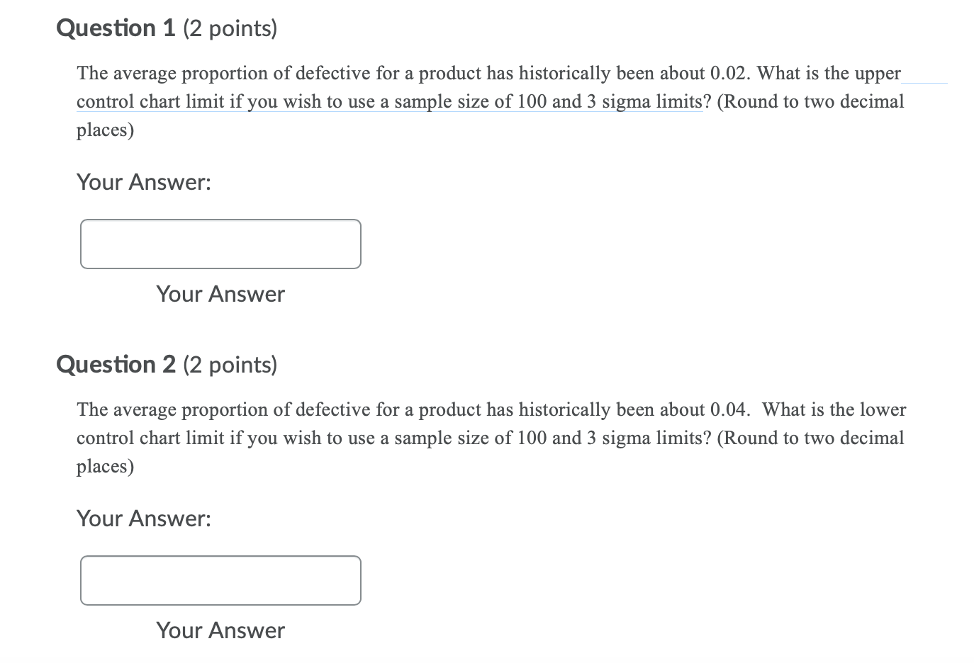 Question 1 (2 points) The average proportion of