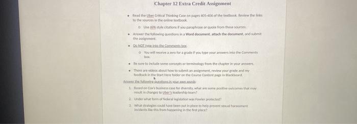 Chapter 12 Extra Credit Assignment . Read the