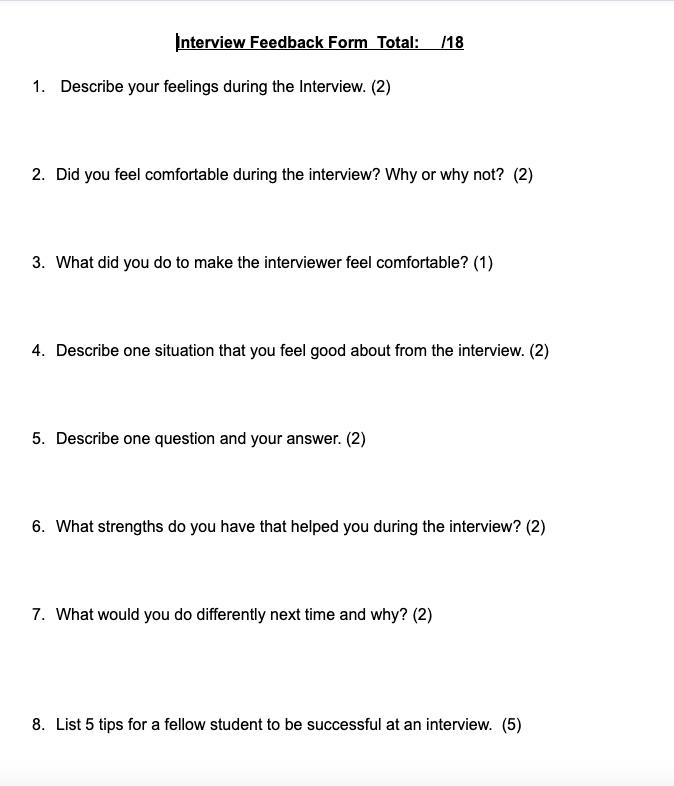 Interview Feedback Form Total: /18 1. Describe