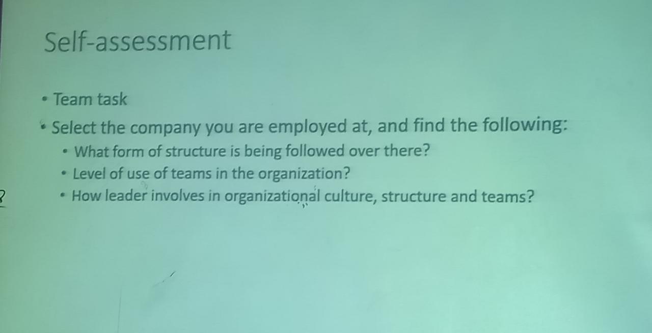 Self-assessment - Team task Select the company