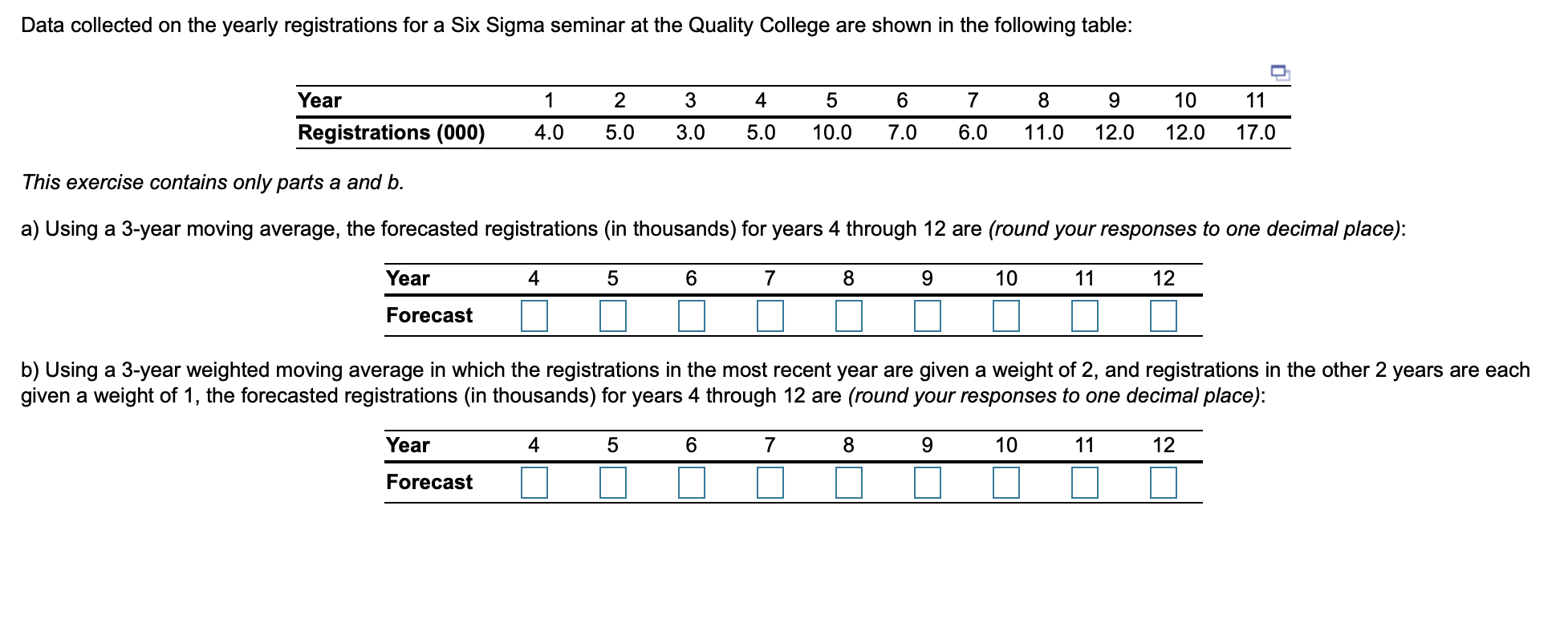 Data collected on the yearly registrations for a