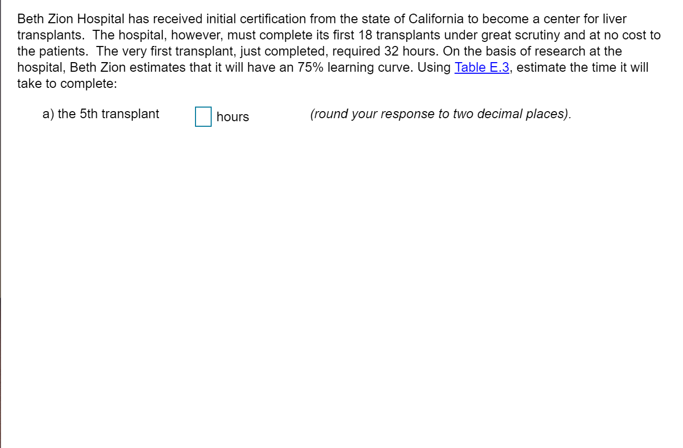 Please show steps! :) Beth Zion Hospital has