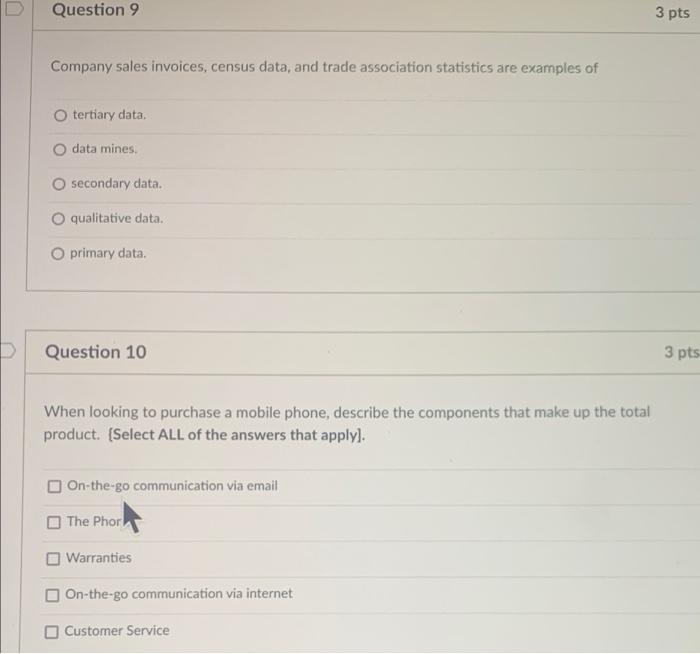 D Question 9 Company sales invoices, census data,
