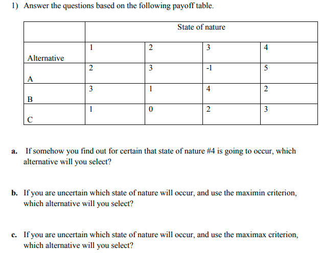 1) Answer the questions based on the following