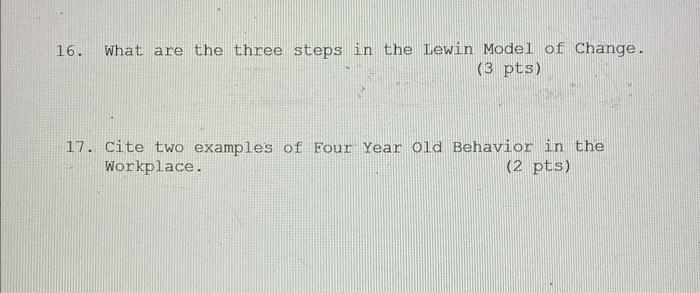16. What are the three steps in the Lewin Model