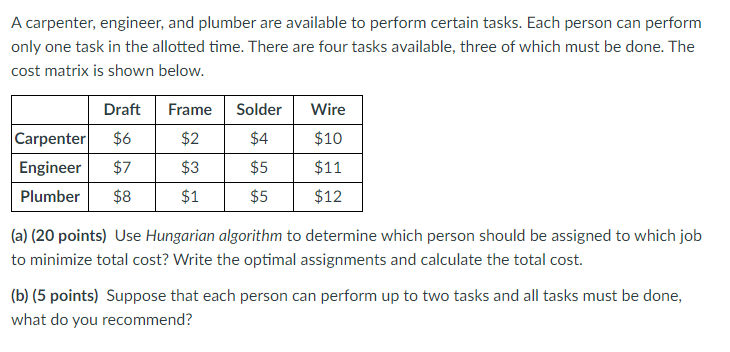 A carpenter, engineer, and plumber are available