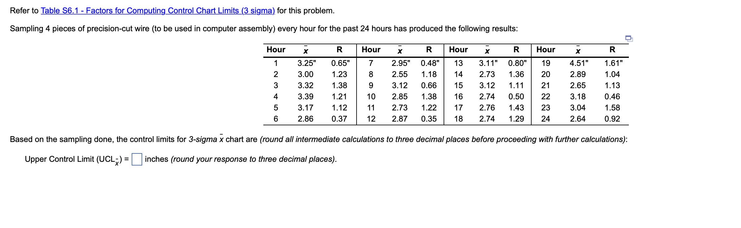 Refer to Table S6.1 - Factors for Computing