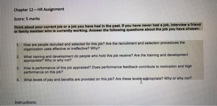 Chapter 12-HR Assignment Score: 5 marks Think