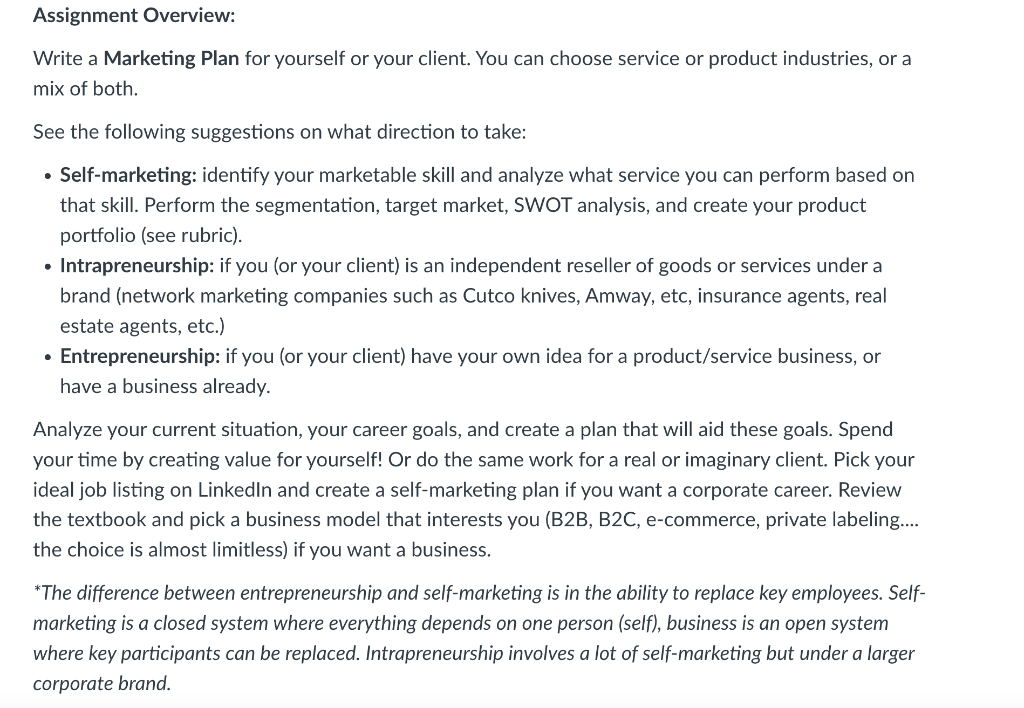 Assignment Overview: Write a Marketing Plan for