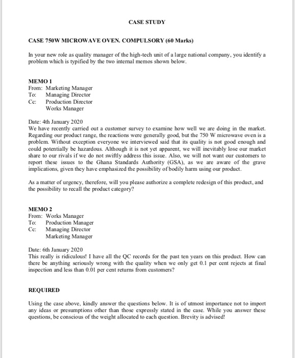 CASE STUDY CASE 750W MICROWAVE OVEN. COMPULSORY