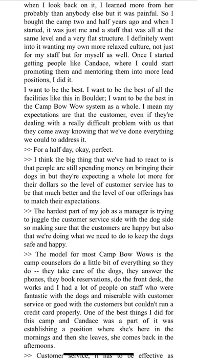 Managing at Camp Bow Wow - Case for Week...