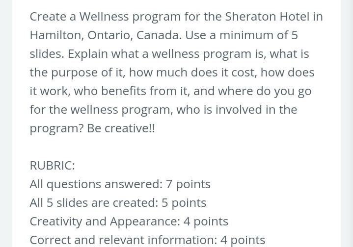 need answer urgently Create a Wellness program