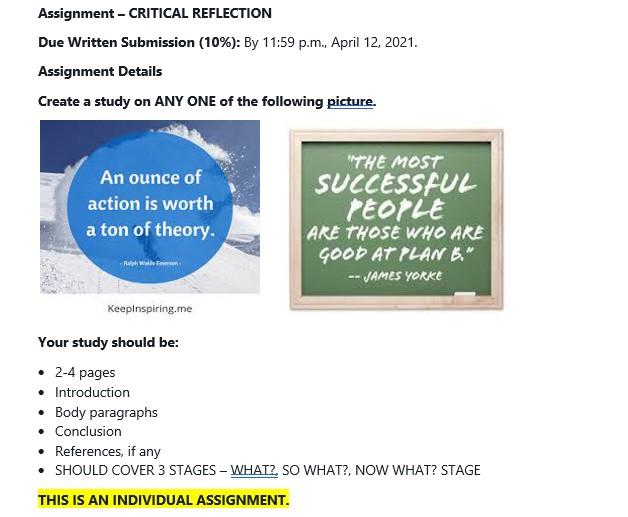 Assignment - CRITICAL REFLECTION Due Written