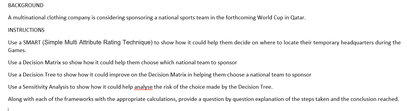 BACKGROUND A multinational clothing company is