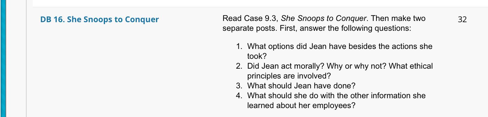 DB 16. She Snoops to Conquer 32 Read Case 9.3,