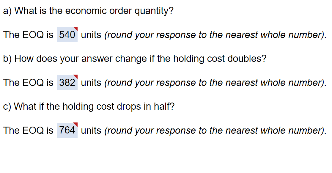 If D = 7,500 per month, S = $46 per order, and H