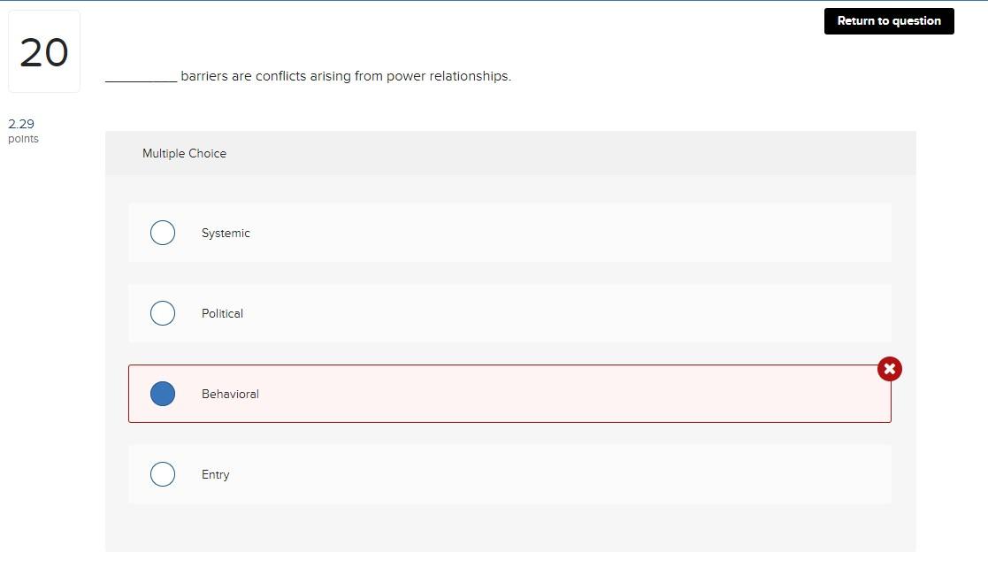 Return to question 20 barriers are conflicts