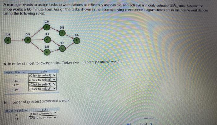 A manager wants to assign tasks to workstations