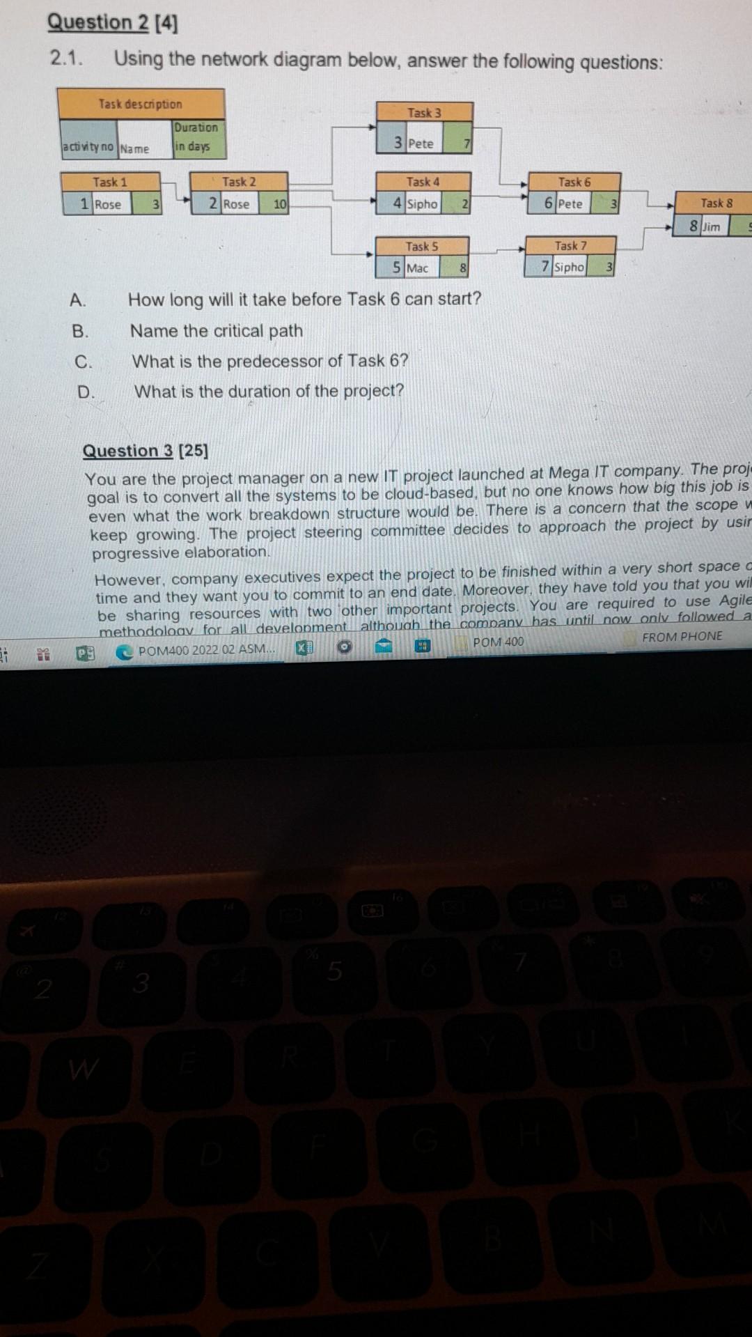 Question 2 [4] 2.1. Using the network diagram
