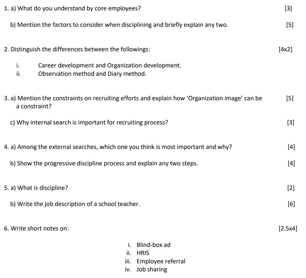 1. a) What do you understand by core employees?
