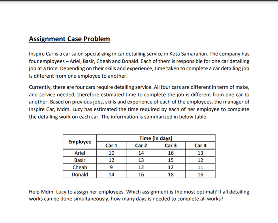Assignment Case Problem Inspire Car is a car