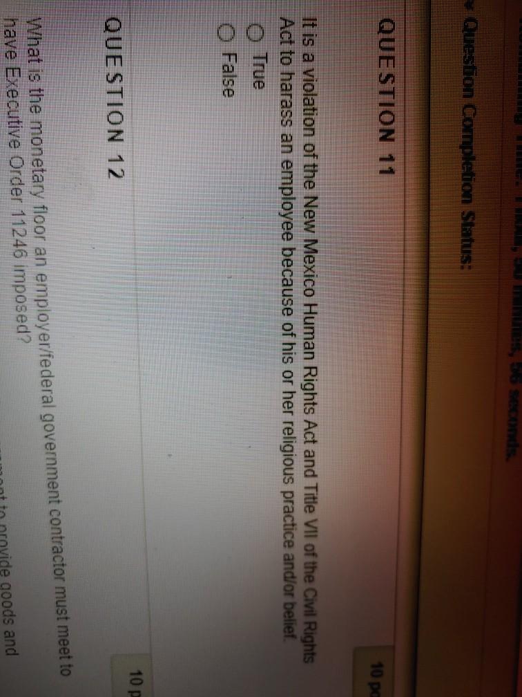 Question Completion Status: QUESTION 11 10 pc It