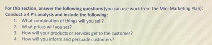 For this section, answer the following questions