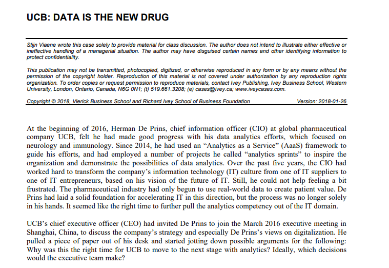 Instructions: Read UCB case study and answer the
