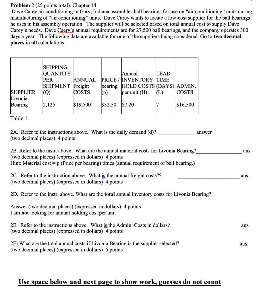 Problem 2 (25 points total). Chapter 14 Dave
