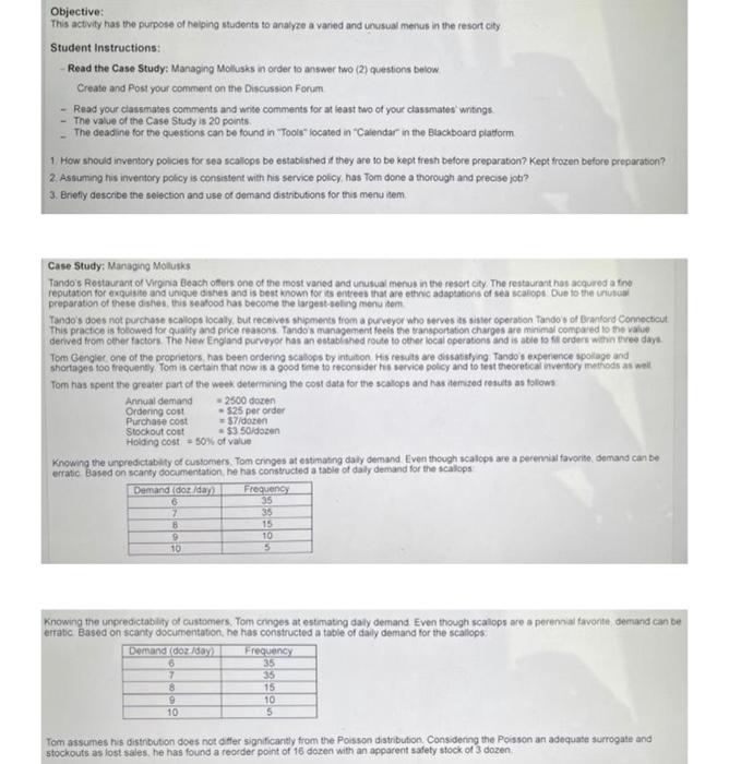 Need help with the questions!!! Objective: This