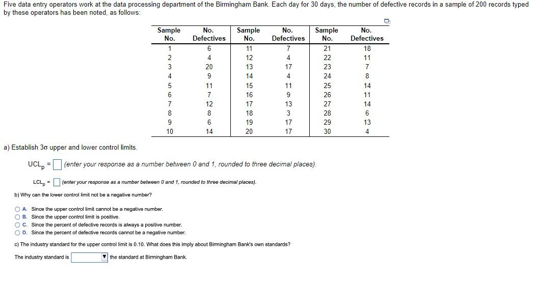 a) Establish 3 upper and lower control limits.