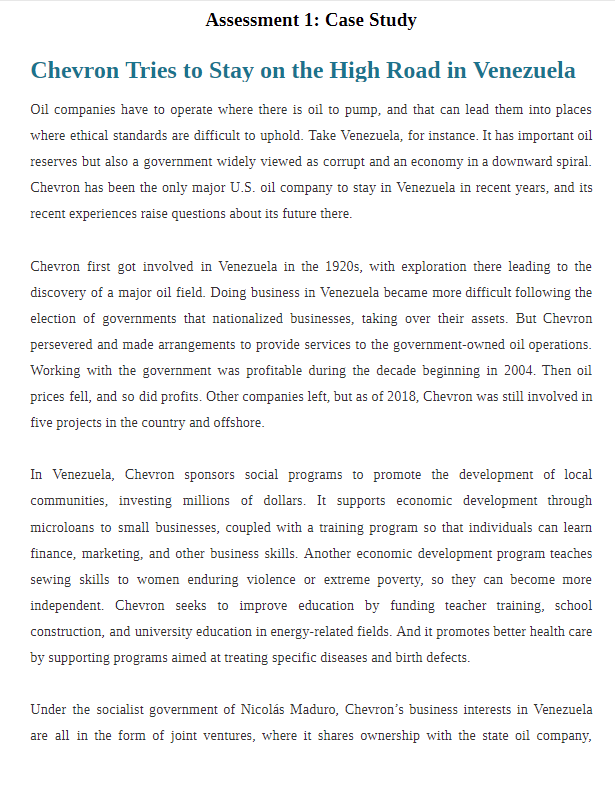 Assessment 1: Case Study Chevron Tries to Stay on
