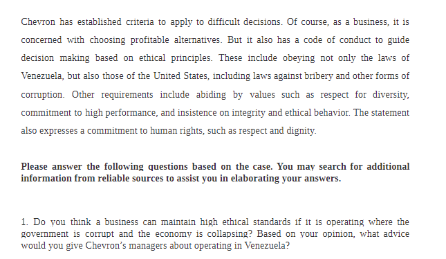 Assessment 1: Case Study Chevron Tries to Stay on