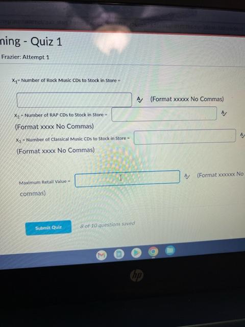 Ruestion 10 ( 2 points) Setup and Solve the