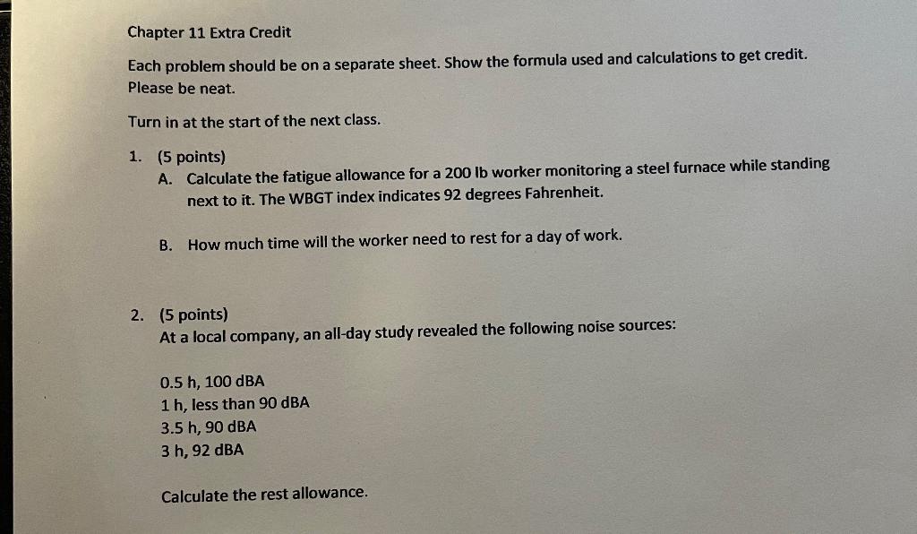 Chapter 11 Extra Credit Each problem should be on