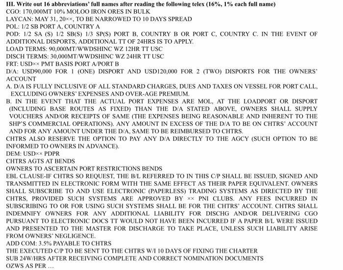 III. Write out 16 abbreviations' full names after