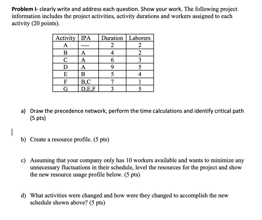 Problem l- clearly write and address each