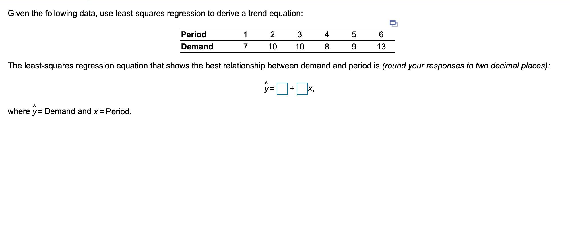 Given the following data, use least-squares