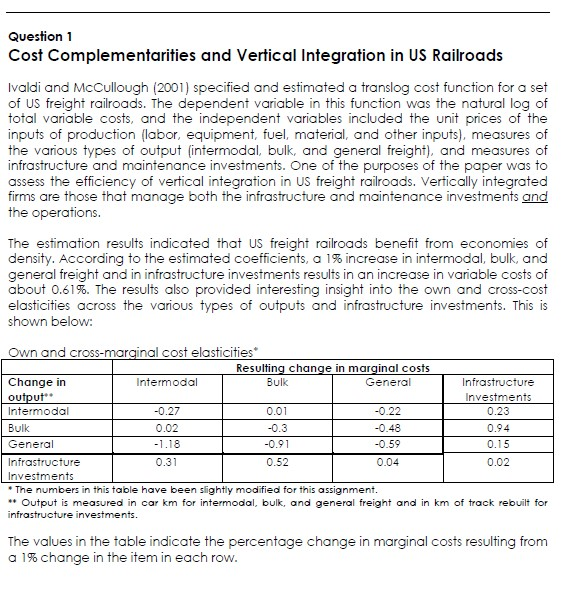Question 1 Cost Complementarities and Vertical