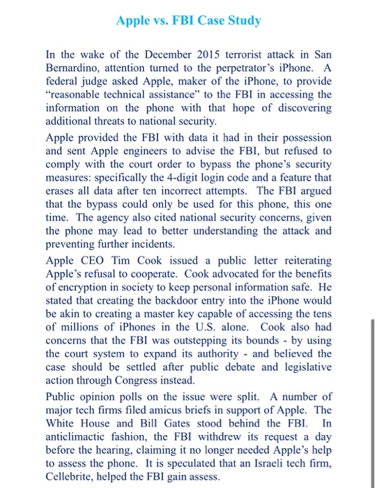 answer must be 4 pages 1. Was Apple wrong for not