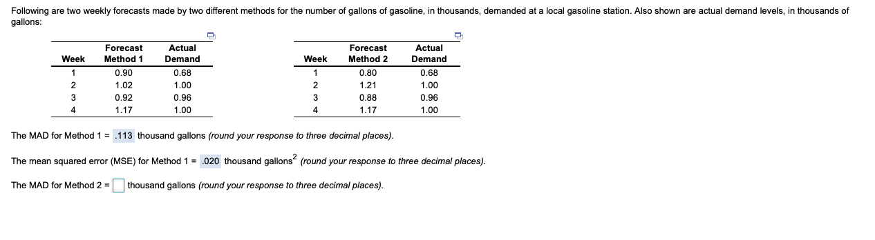 Following are two weekly forecasts made by two