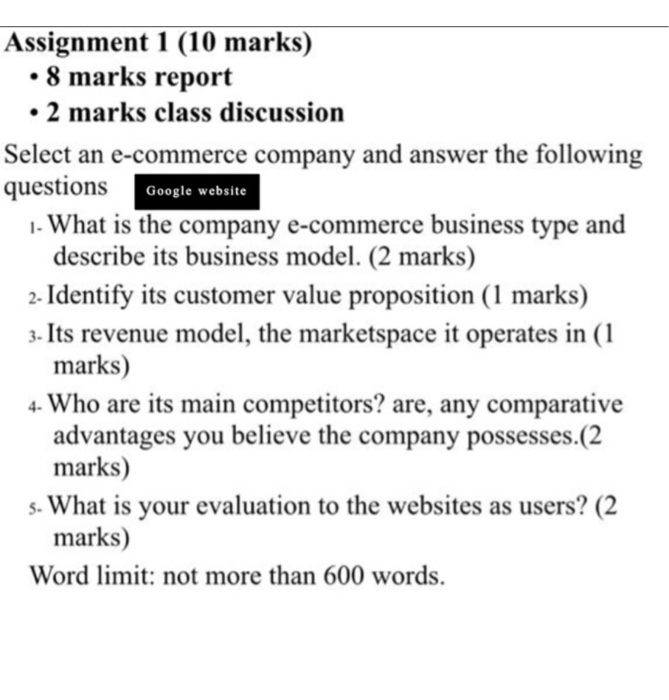 Google website Assignment 1 (10 marks) 8 marks