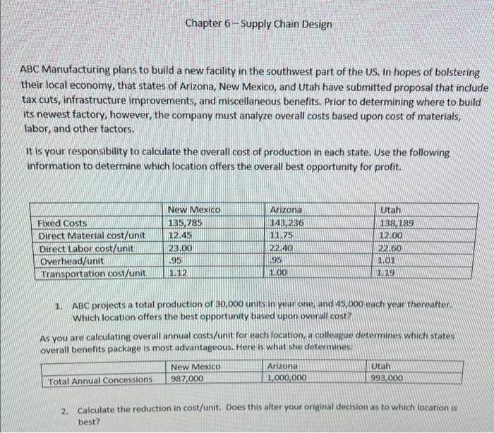Chapter 6 -- Supply Chain Design ABC