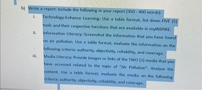 b) Write a report. Include the following in your