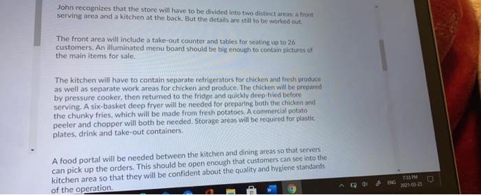 Case Study John completed a self-paced Restaurant