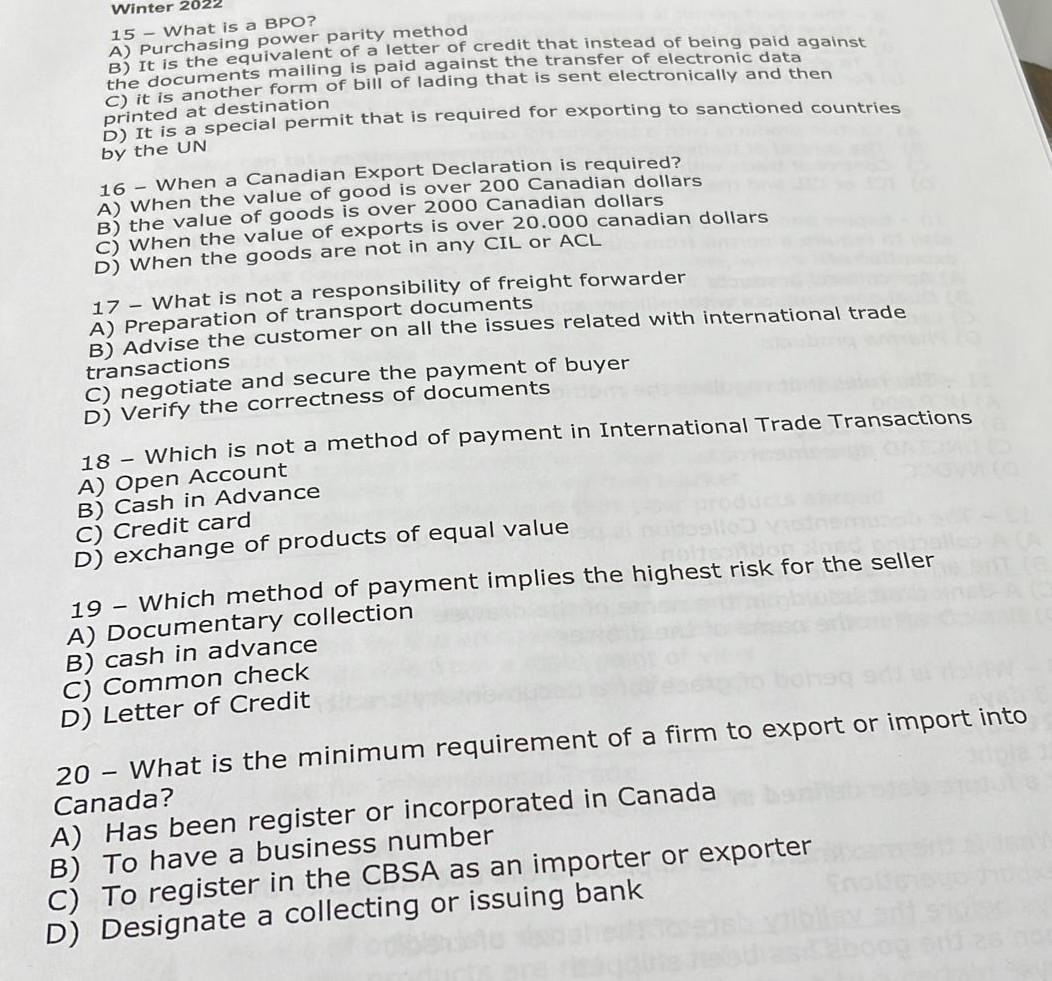 Questions 1 - The government role in a trade
